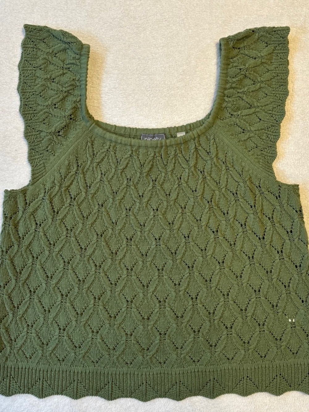 Ninety Clothing Co Sage Green Pointelle Knit Ruffle Tank Top Large Coquette